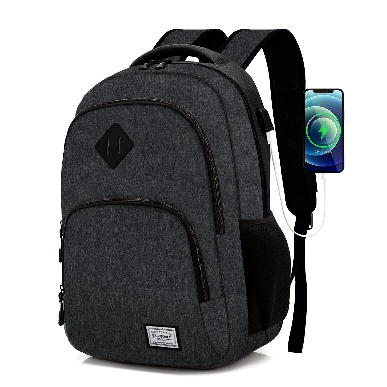 TAN.TOMI Laptoprucksack Laptop Rucksack Schule Rucksack für 15.6 Zoll Laptop, Schulrucksack mit USB-Ladeanschluss für Arbeit Wandern Reisen Camping