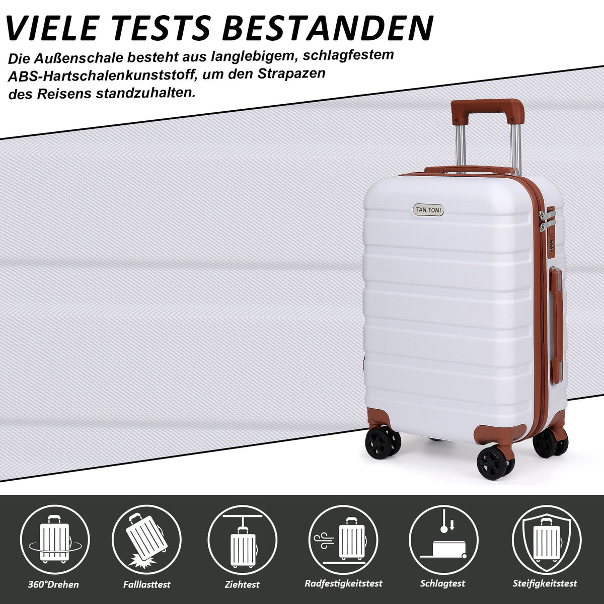 ABS-Hartschalenkoffer A256 in Weiß/Braun, einzeln in M/L/XL