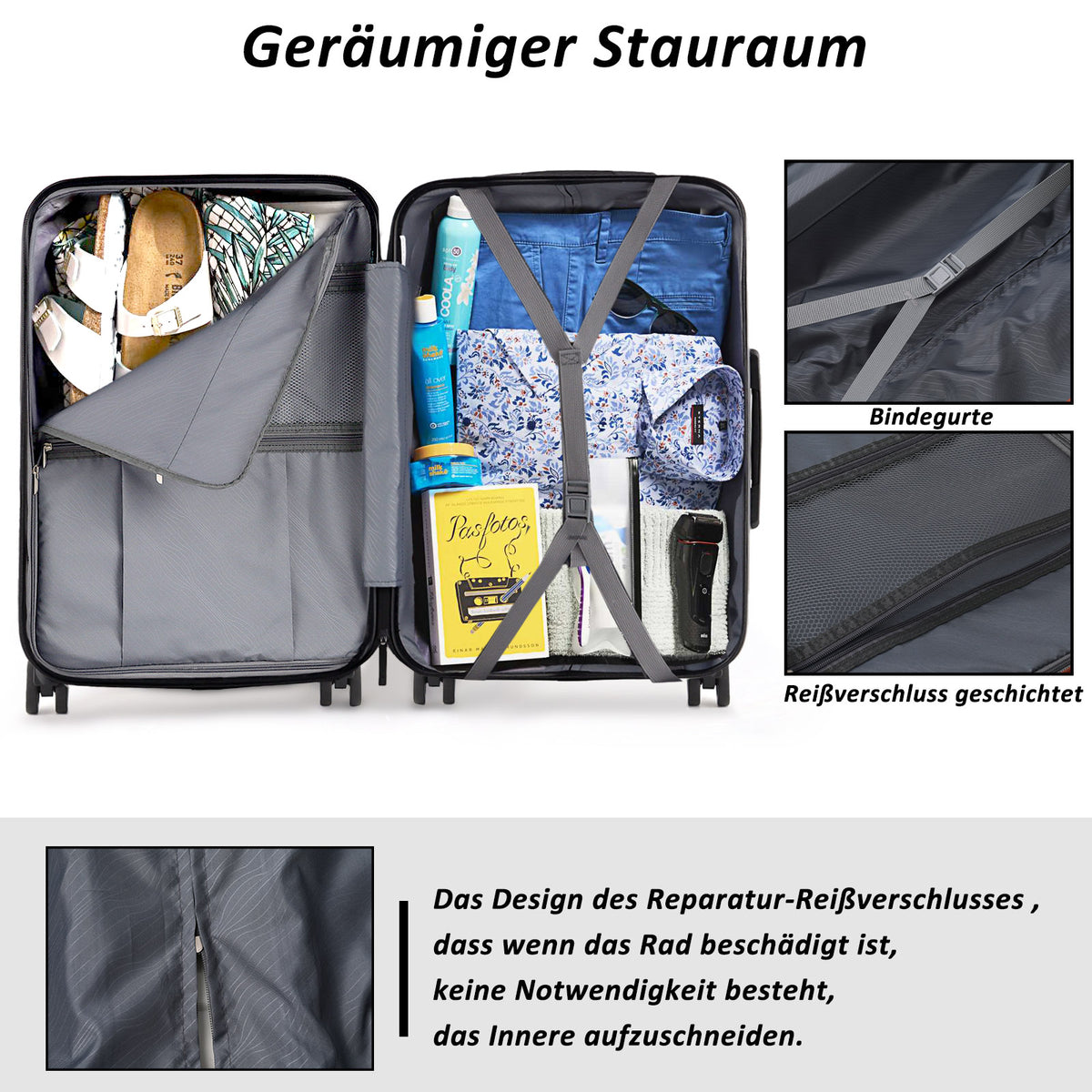 ABS-Hartschalenkoffer A256 in Weiß/Braun, einzeln in M/L/XL