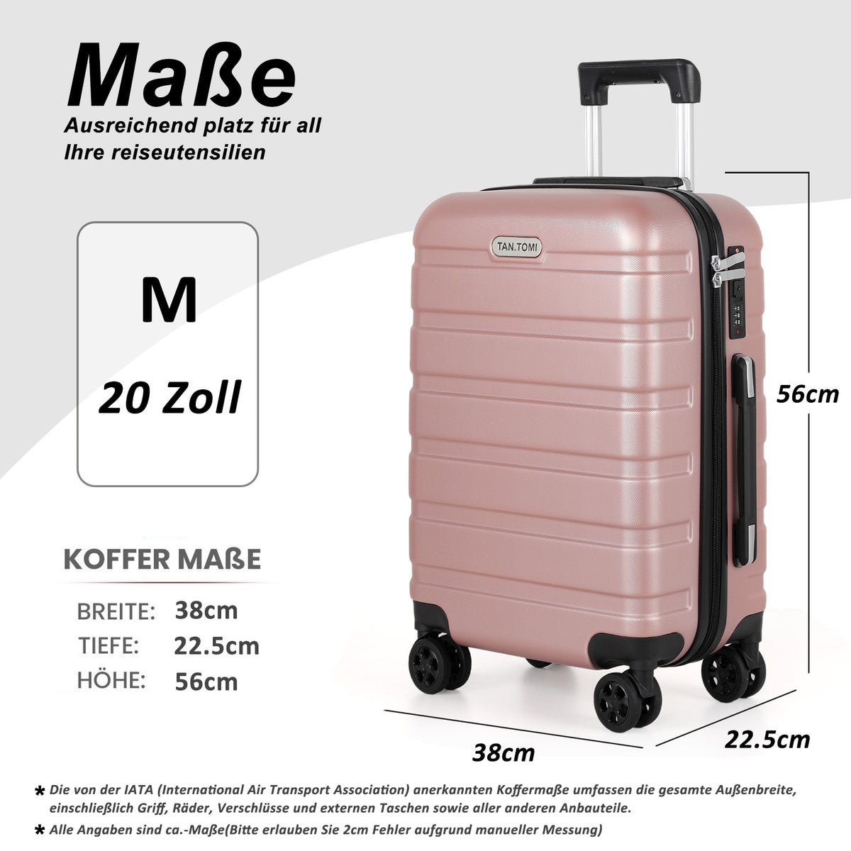 ABS-Hartschalenkoffer A256 in Rosa-Gold, einzeln in M/L/XL