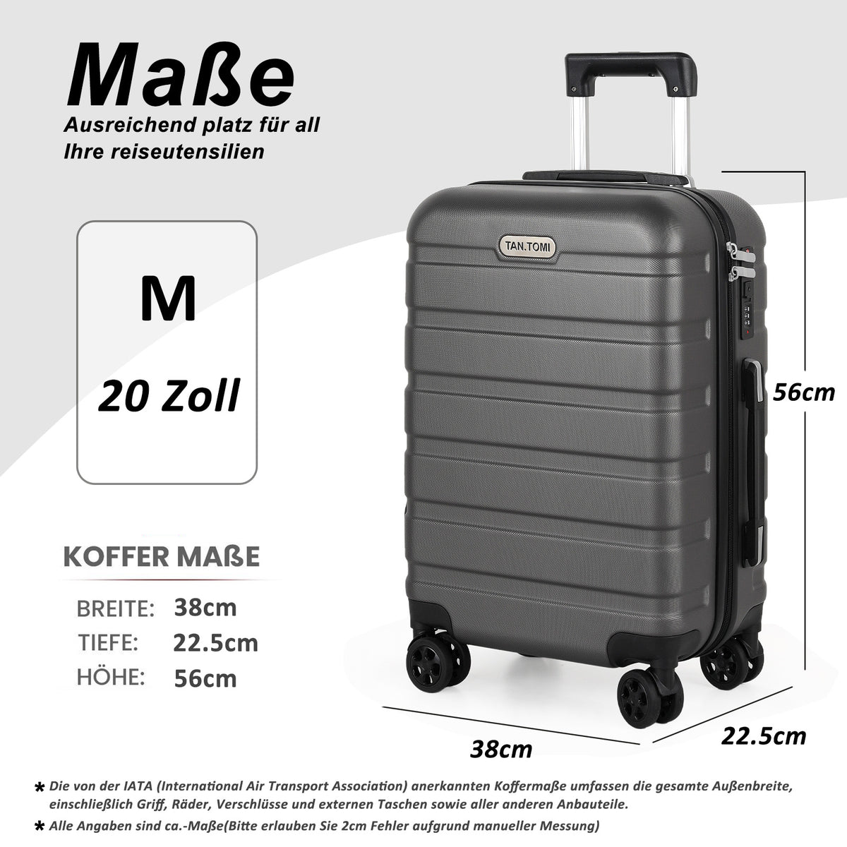 ABS-Hartschalenkoffer A256 in Dunkelgrau, einzeln in M/L/XL