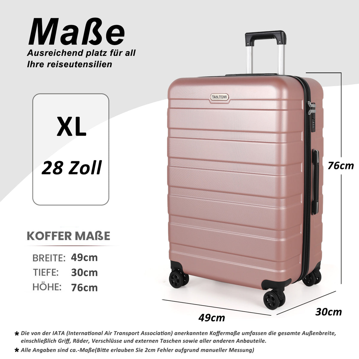ABS-Hartschalenkoffer A256 in Rosa-Gold, einzeln in M/L/XL