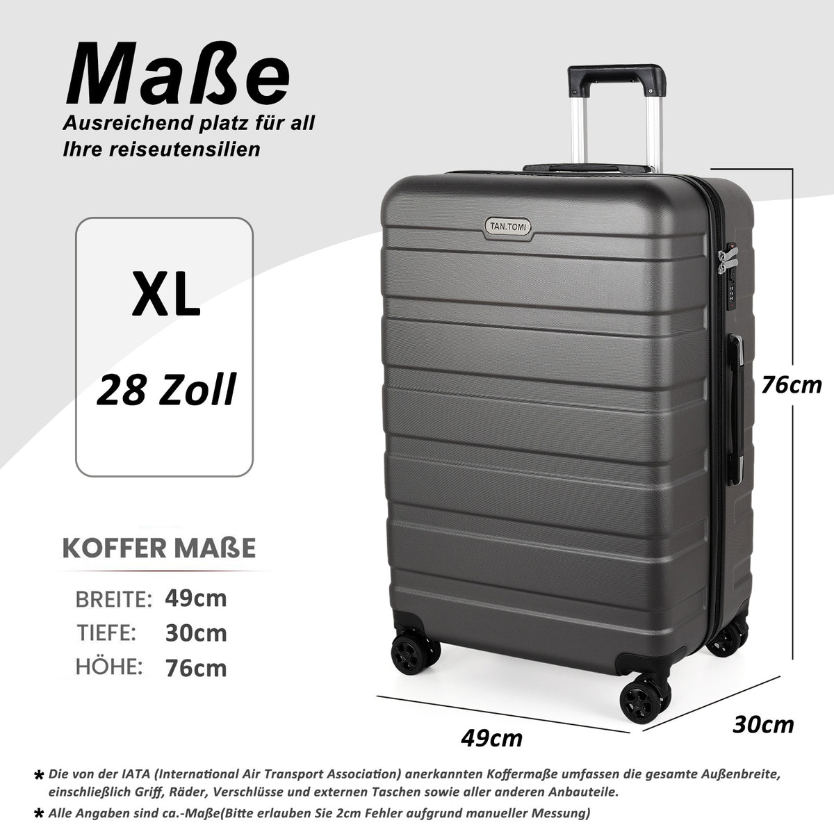 ABS-Hartschalenkoffer A256 in Dunkelgrau, einzeln in M/L/XL