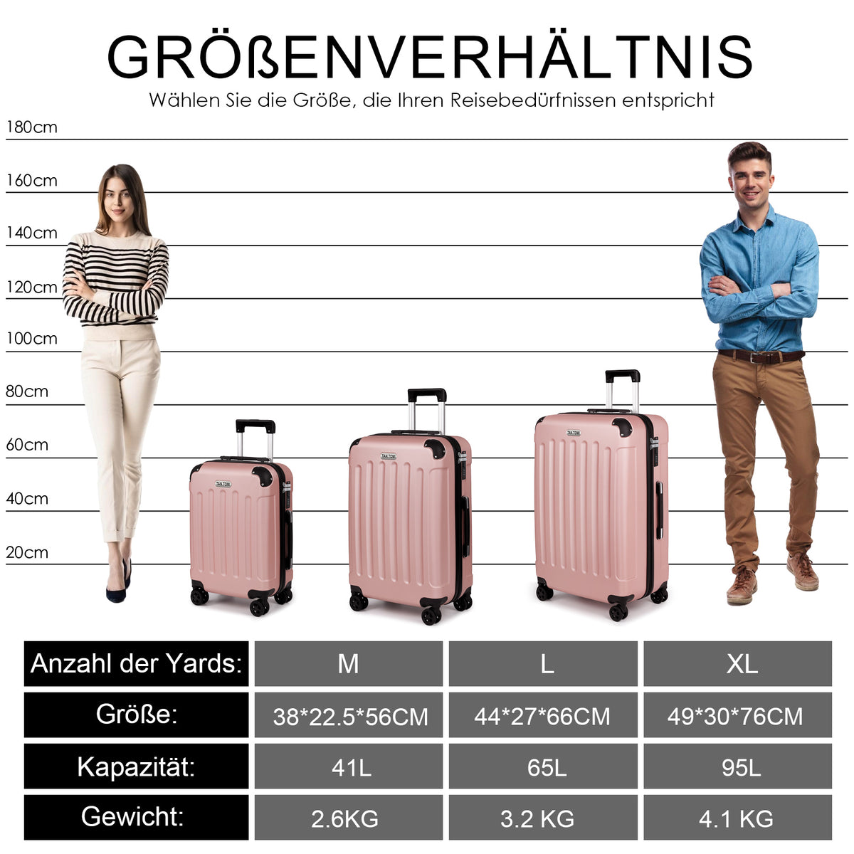 ABS-Hartschalenkoffer A269 in Rosa-Gold, einzeln in M/L/XL