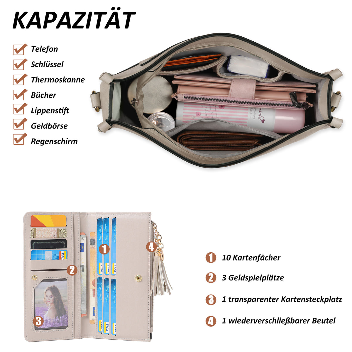 TANTOMI 2-teiliges Umhängetaschen-Set für Damen