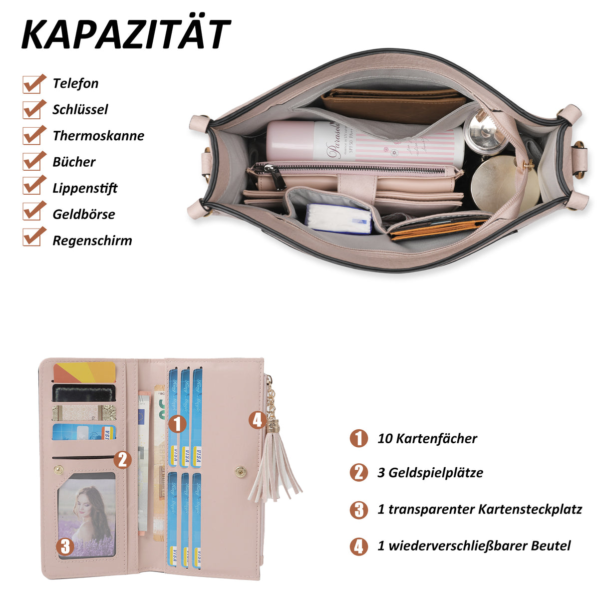 TANTOMI 2-teiliges Umhängetaschen-Set für Damen