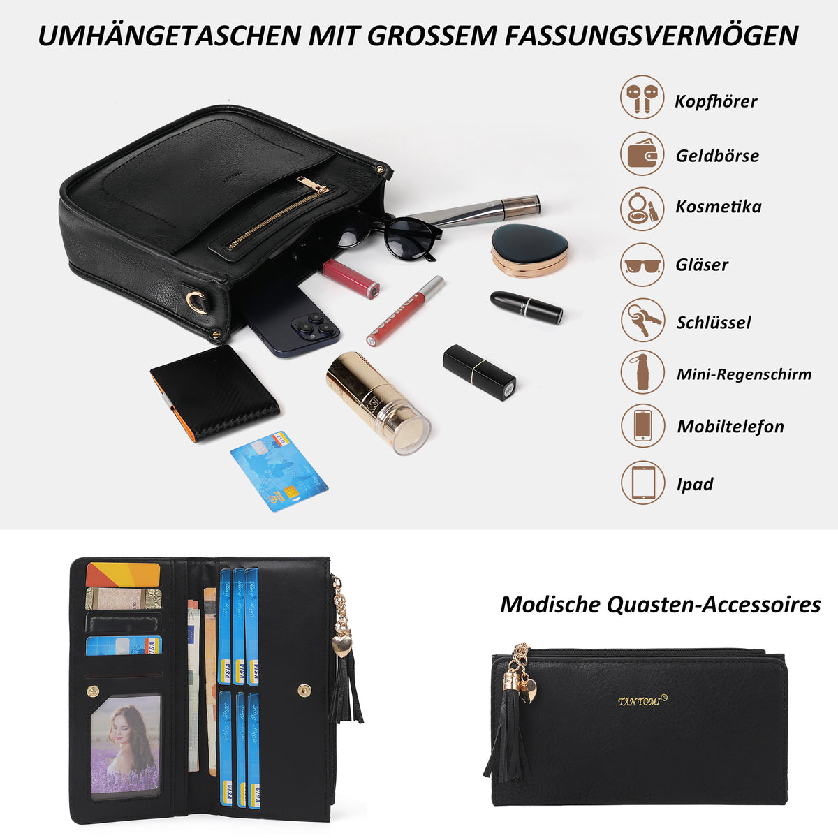 TANTOMI 2-teiliges Umhängetaschen-Set für Damen