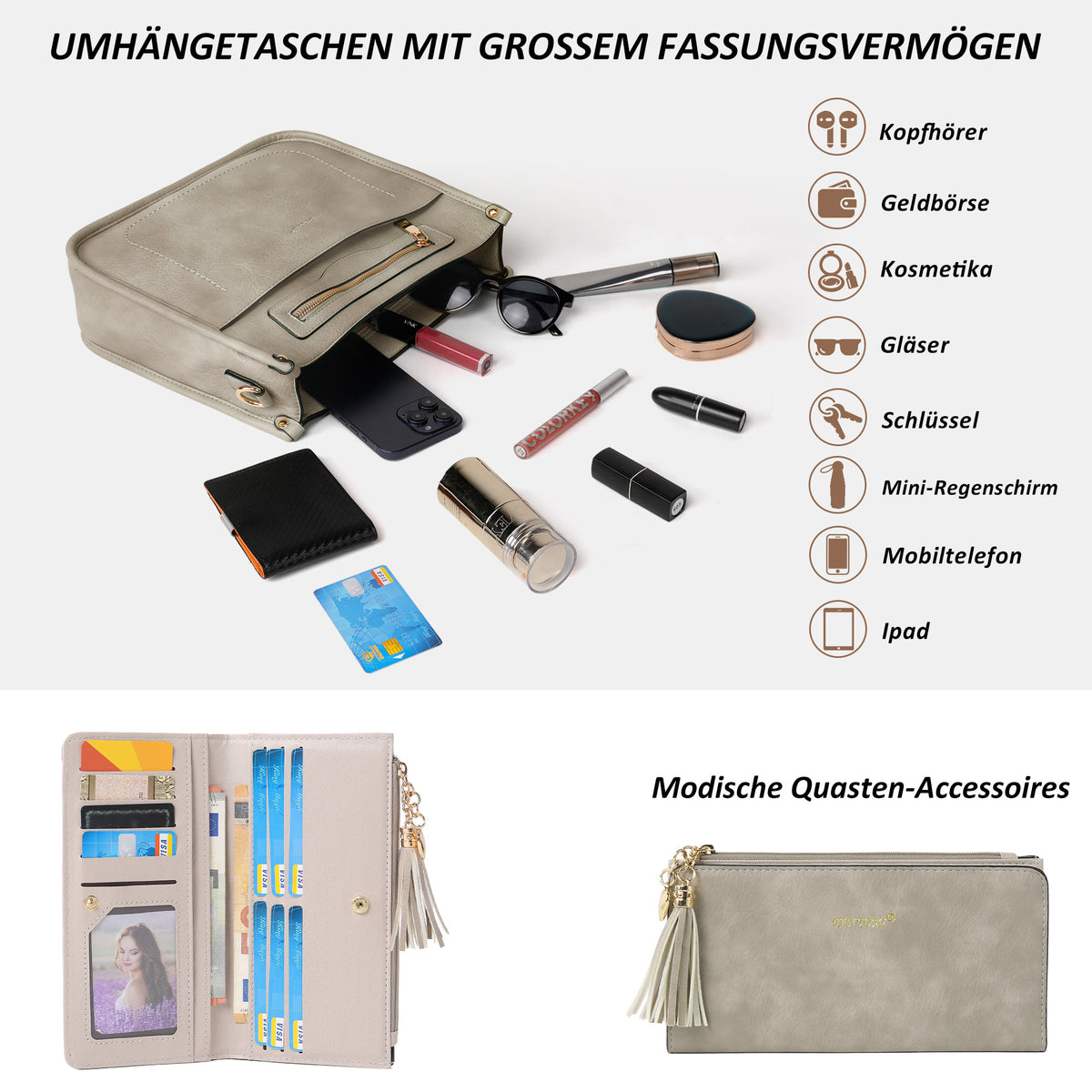 TANTOMI 2-teiliges Umhängetaschen-Set für Damen