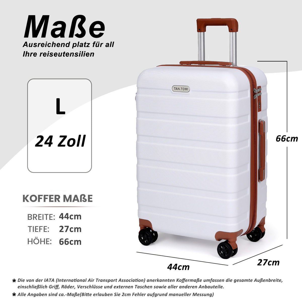 ABS-Hartschalenkoffer A256 in Weiß/Braun, einzeln in M/L/XL