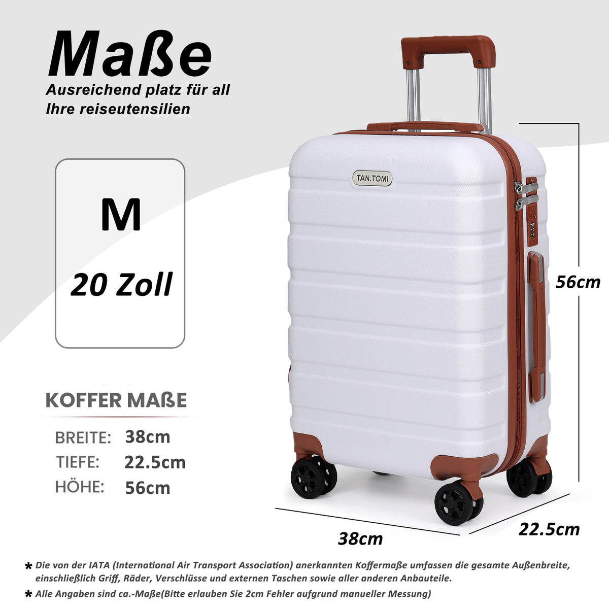 ABS-Hartschalenkoffer A256 in Weiß/Braun, einzeln in M/L/XL