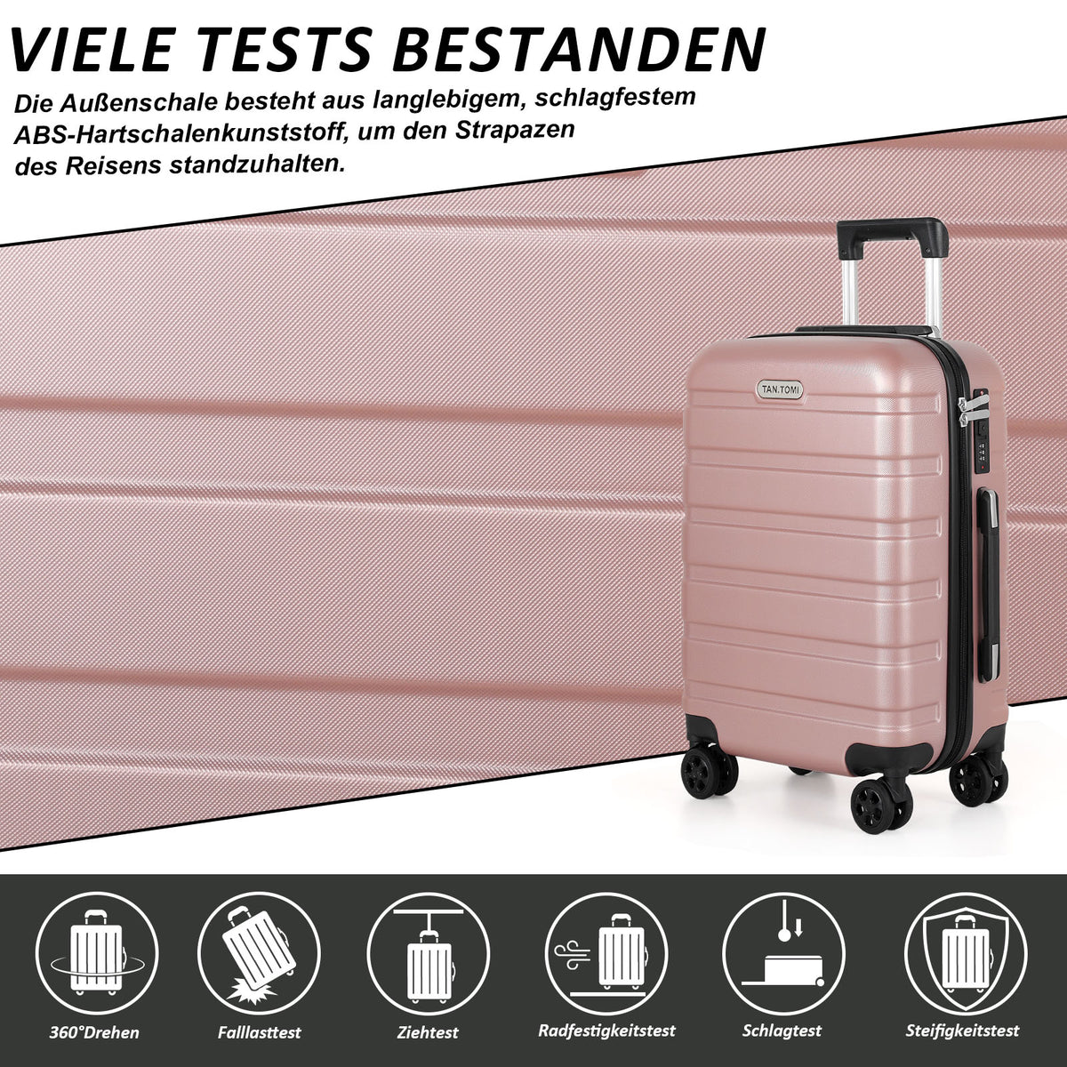 ABS-Hartschalenkoffer A256 in Rosa-Gold, einzeln in M/L/XL
