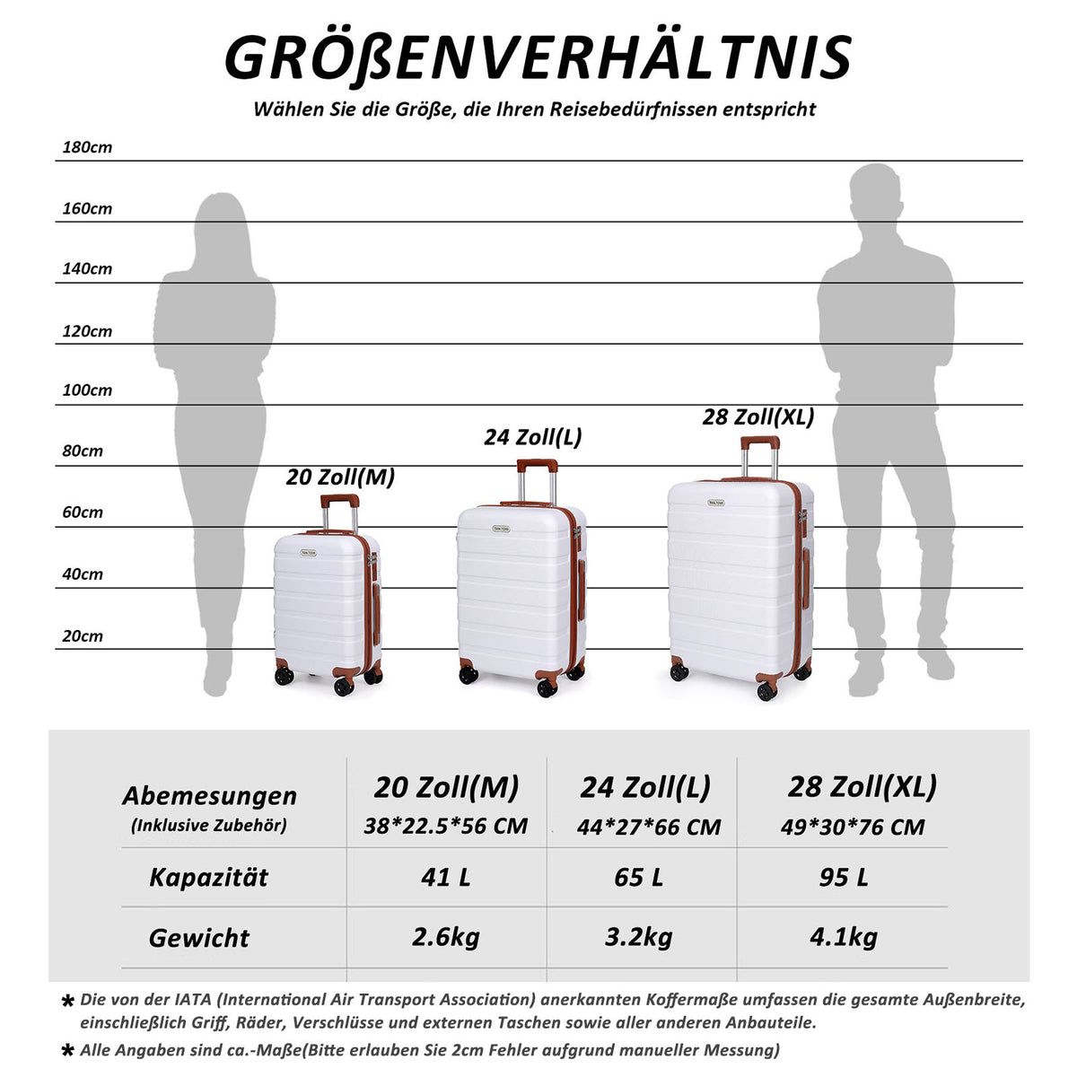 ABS-Hartschalenkoffer A256 in Weiß/Braun, einzeln in M/L/XL
