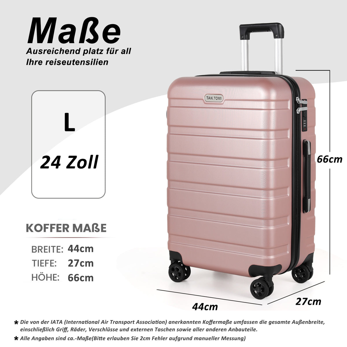 ABS-Hartschalenkoffer A256 in Rosa-Gold, einzeln in M/L/XL