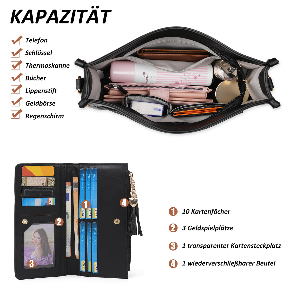 TANTOMI 2-teiliges Umhängetaschen-Set für Damen