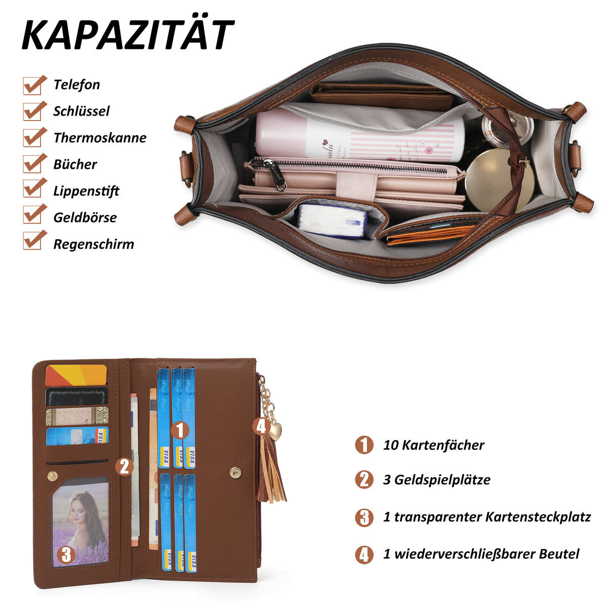 TANTOMI 2-teiliges Umhängetaschen-Set für Damen