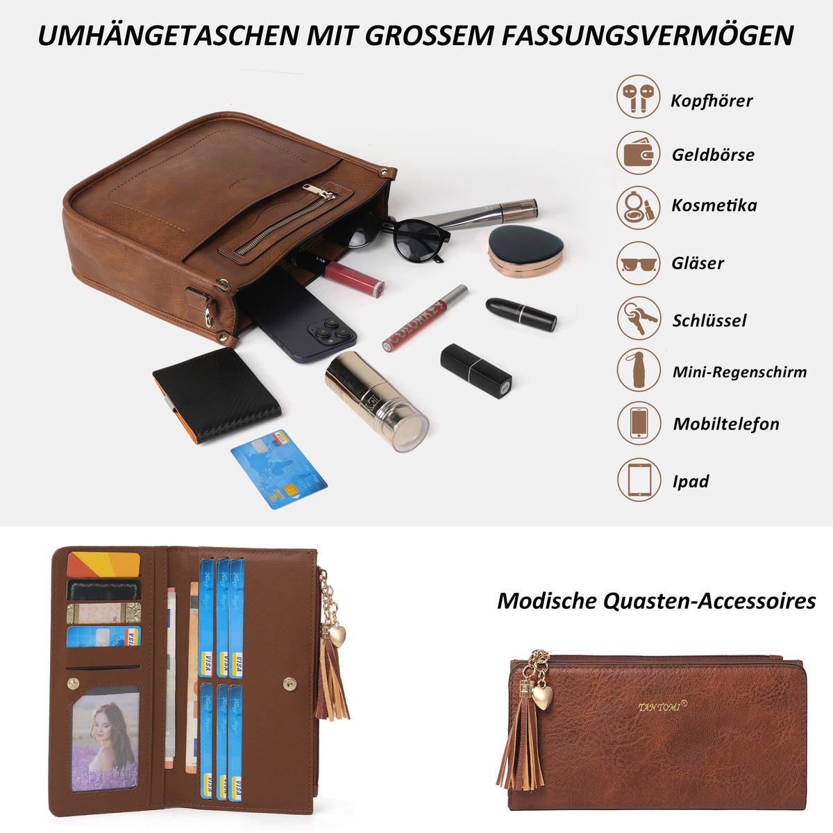 TANTOMI 2-teiliges Umhängetaschen-Set für Damen
