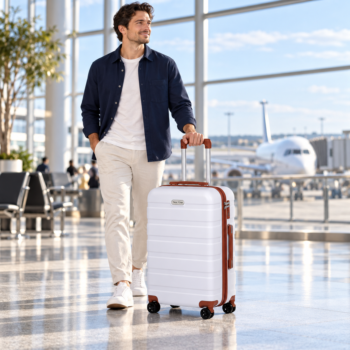 ABS-Hartschalenkoffer A256 in Weiß/Braun, einzeln in M/L/XL