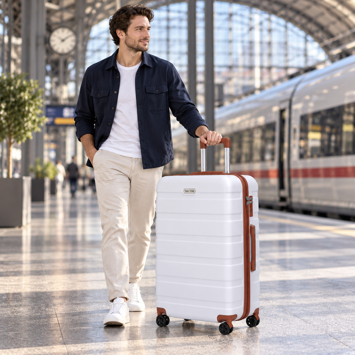ABS-Hartschalenkoffer A256 in Weiß/Braun, einzeln in M/L/XL