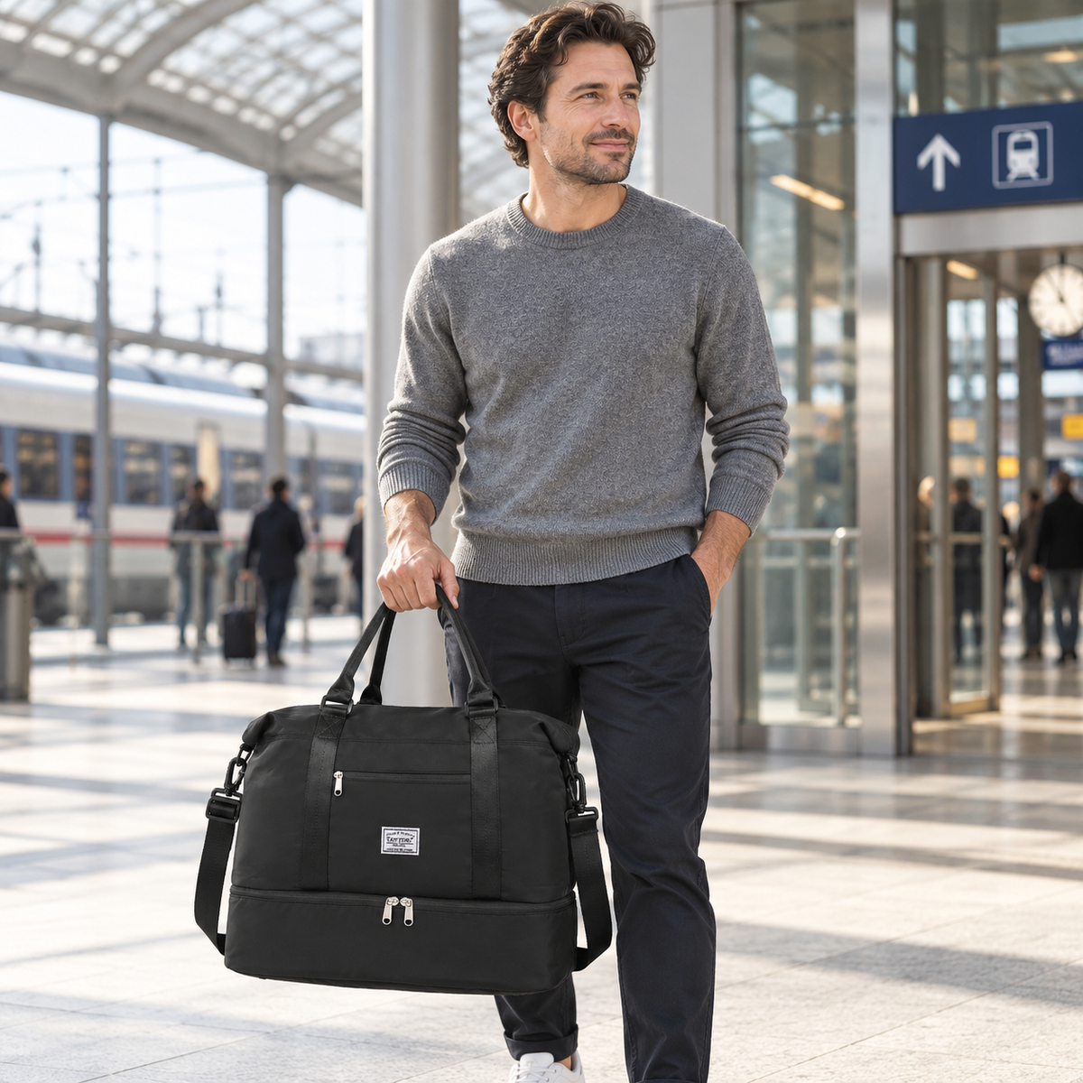 Reisetasche mit Bodenfach und Gepäckgurt | TANTOMI