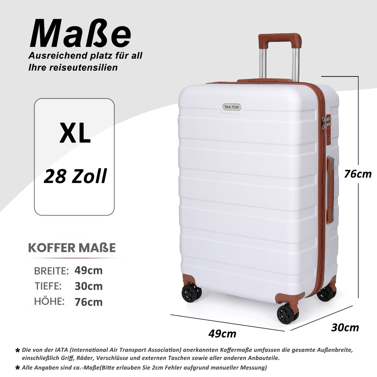 ABS-Hartschalenkoffer A256 in Weiß/Braun, einzeln in M/L/XL